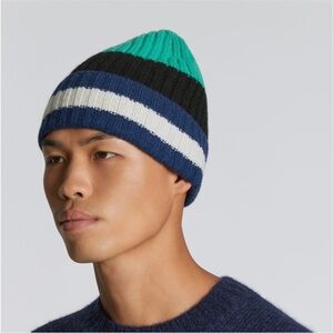 NWT Everlane Cashmere Beanie Hat Bright Navy Multi One Size OS Soft Warm Cap